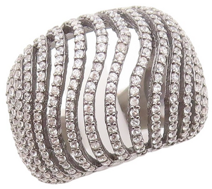 925 Sterling Silver Vintage Ring Large Cutout Domed Topaz Bands  Sz 7  RG30495