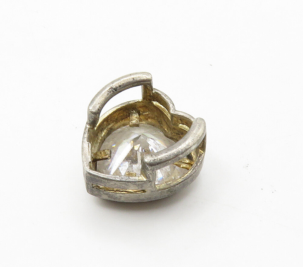 925 Sterling Silver  Vintage Cubic Zirconia Love Heart Slide Pendant  PT12427