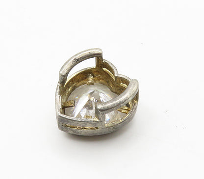 925 Sterling Silver  Vintage Cubic Zirconia Love Heart Slide Pendant  PT12427