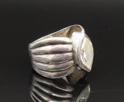 925 Silver  Vintage Marquise Cubic Zirconia Ribbed Band Ring Sz 8.5  RG25664
