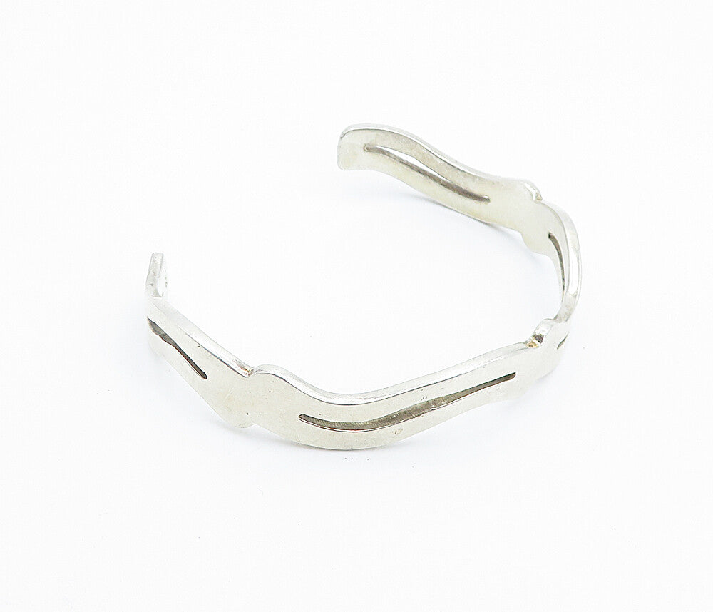 CME 925 Sterling Silver  Vintage Shiny Cutout Design Cuff Bracelet  BT3359