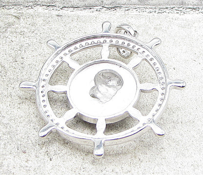 925 Sterling Silver  Cubic Zirconia Pirate Skull Wheel Drop Pendant  PT1411