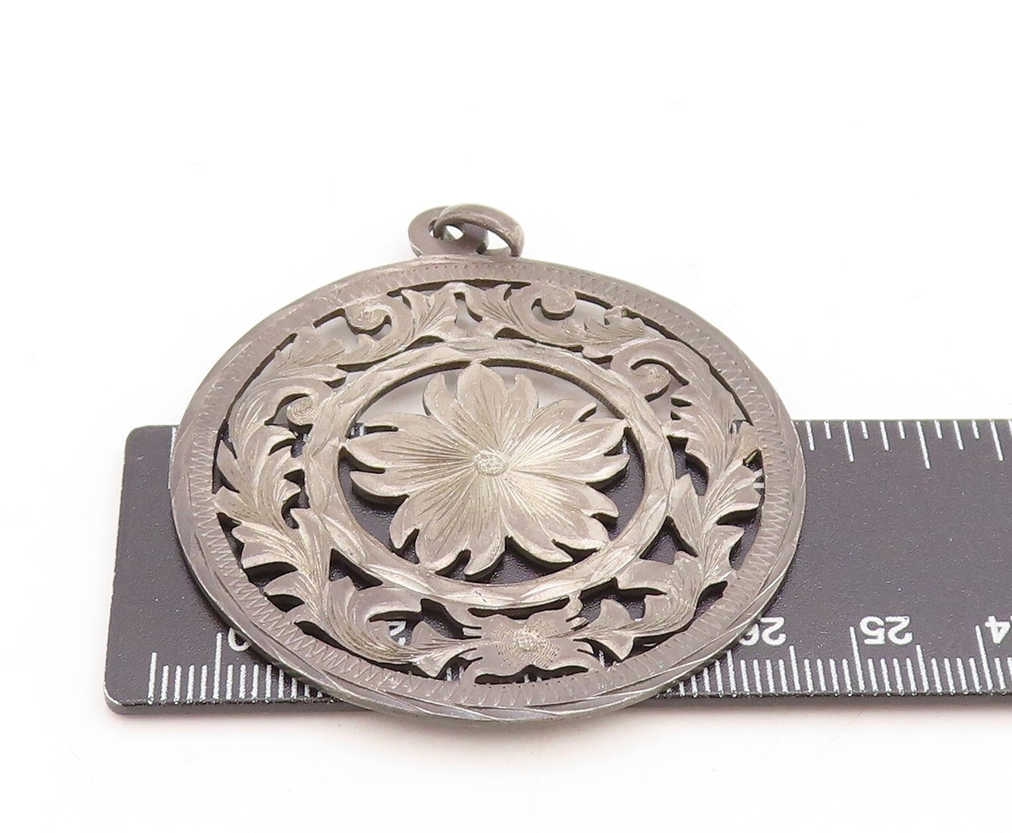 925 Sterling Silver Vintage Pendant MEXICO Dark Tone Floral Cutout  PT23840