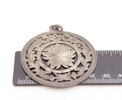 925 Sterling Silver Vintage Pendant MEXICO Dark Tone Floral Cutout  PT23840