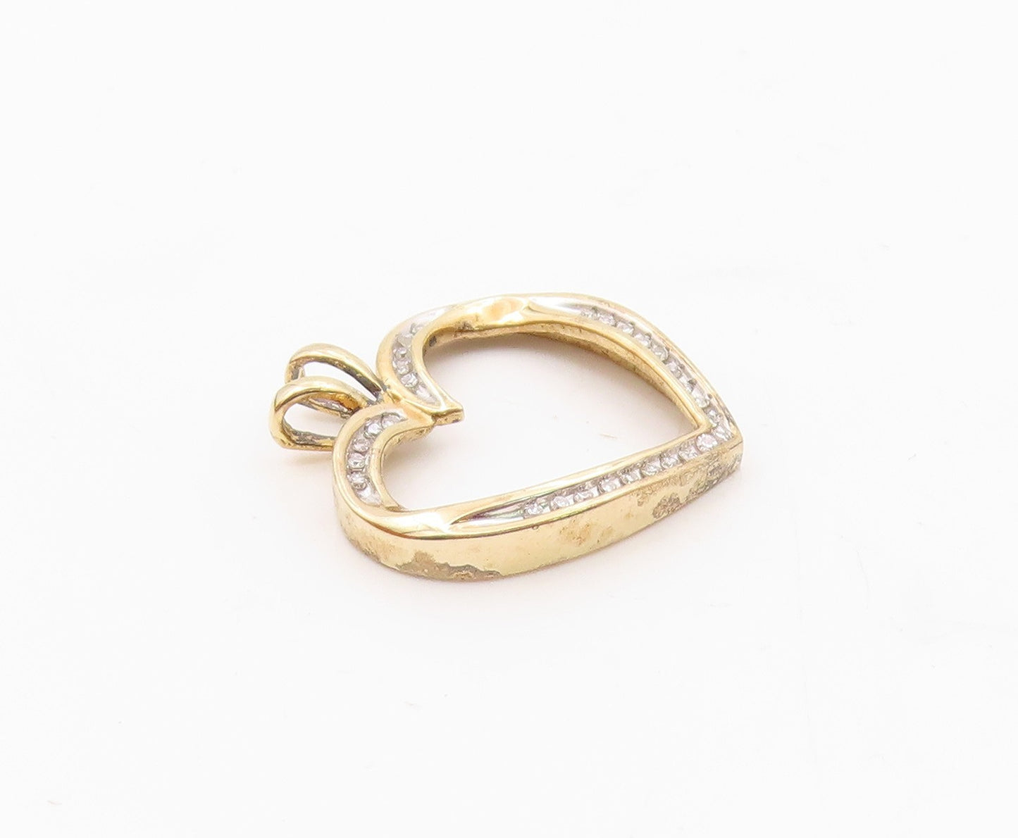 925 Sterling Silver  Genuine Diamonds Gold Plated Love Heart Pendant  PT9727