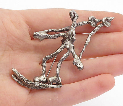 925 Sterling Silver Vintage Dark Tone Modernist Sculpted Brooch Pin BP2685