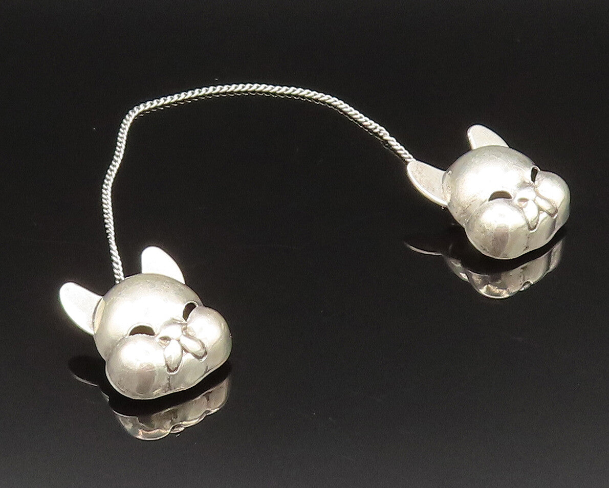 ROBBINS 925 Sterling Silver Vintage Cat Head Sweater Guard Or Bib Clip  TR3364