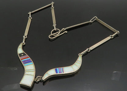 HAROLD SMITH NAVAJO 925 Silver  Vintage Multi Stone Chain Necklace  NE3328
