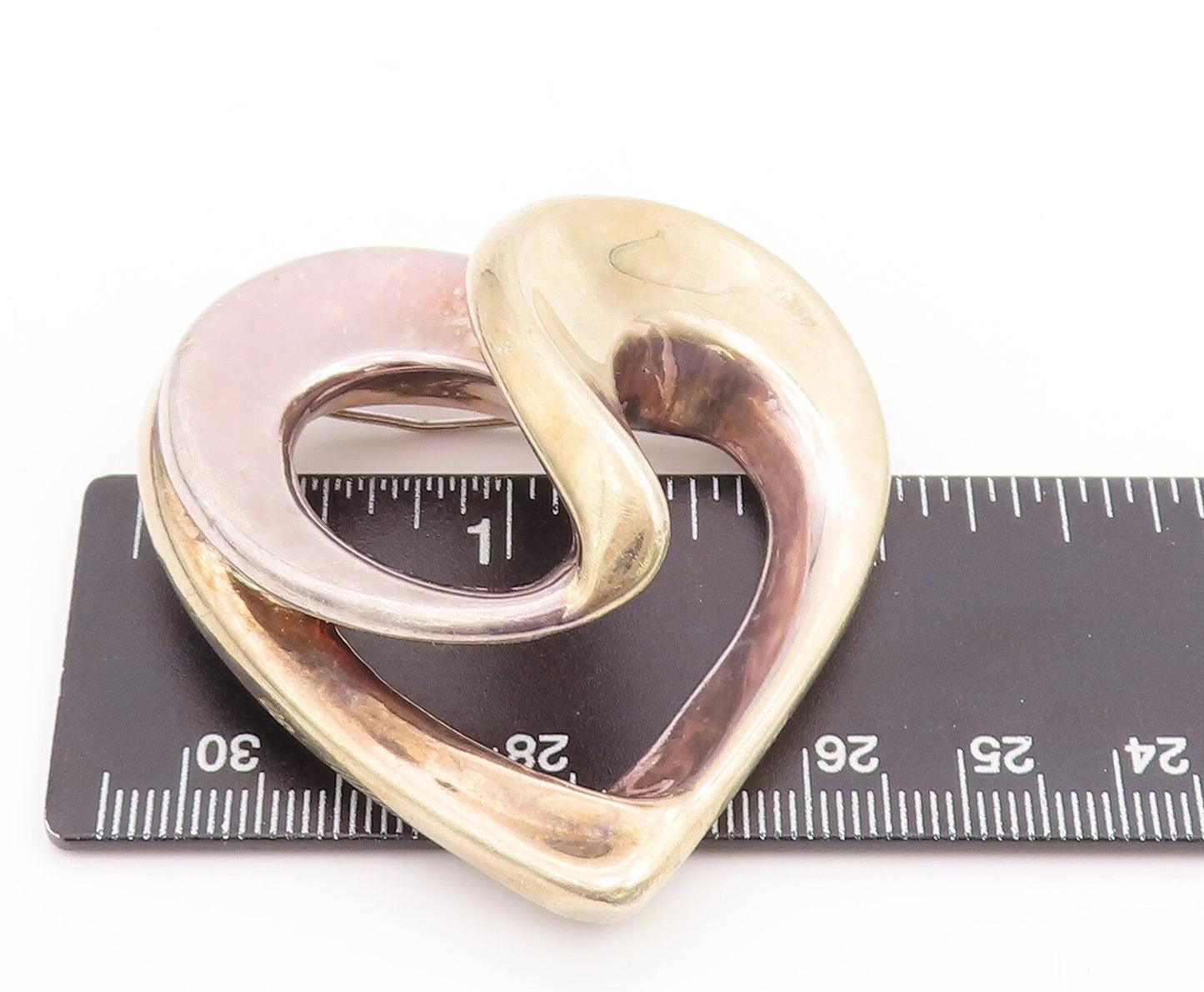 925 Sterling Silver Vintage Brooch Pin Designer Solid Swirled Heart  BP11028