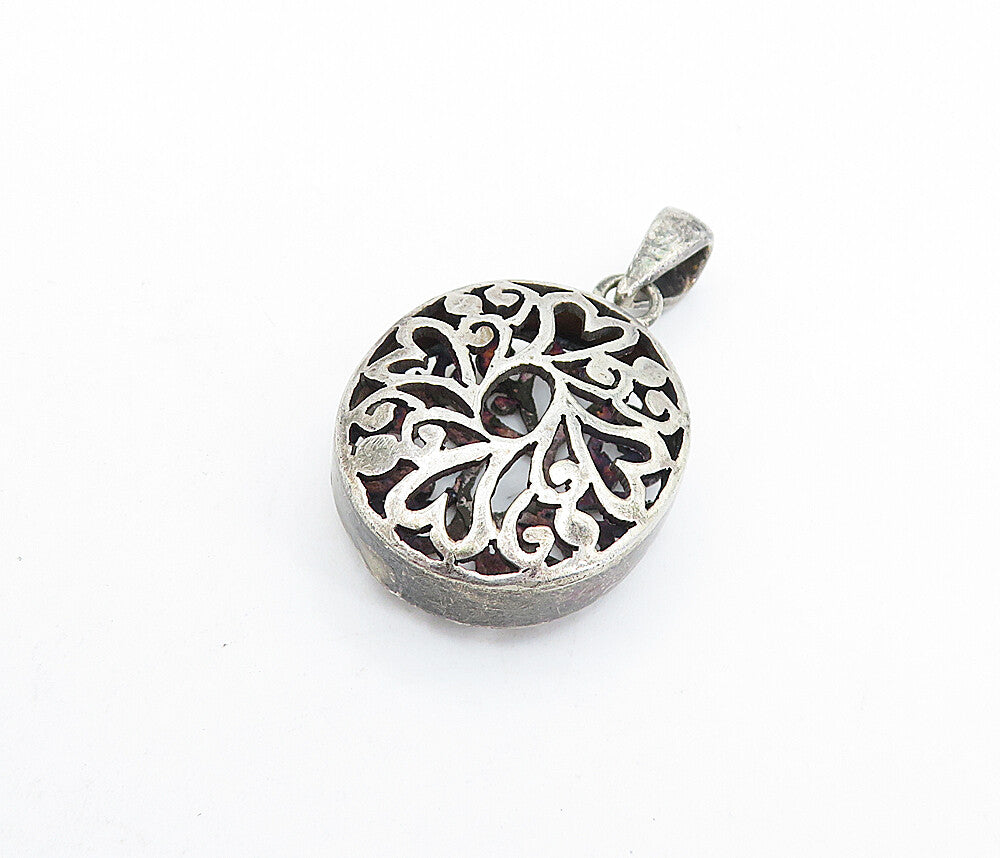 925 Sterling Silver  Vintage Open Love Heart Swirl Design Oval Pendant  PT4673