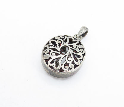 925 Sterling Silver  Vintage Open Love Heart Swirl Design Oval Pendant  PT4673