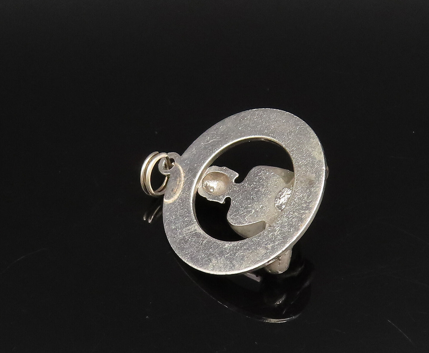925 Sterling Silver  Vintage Touch Me For Luck Jade Medal Pendant  PT21758