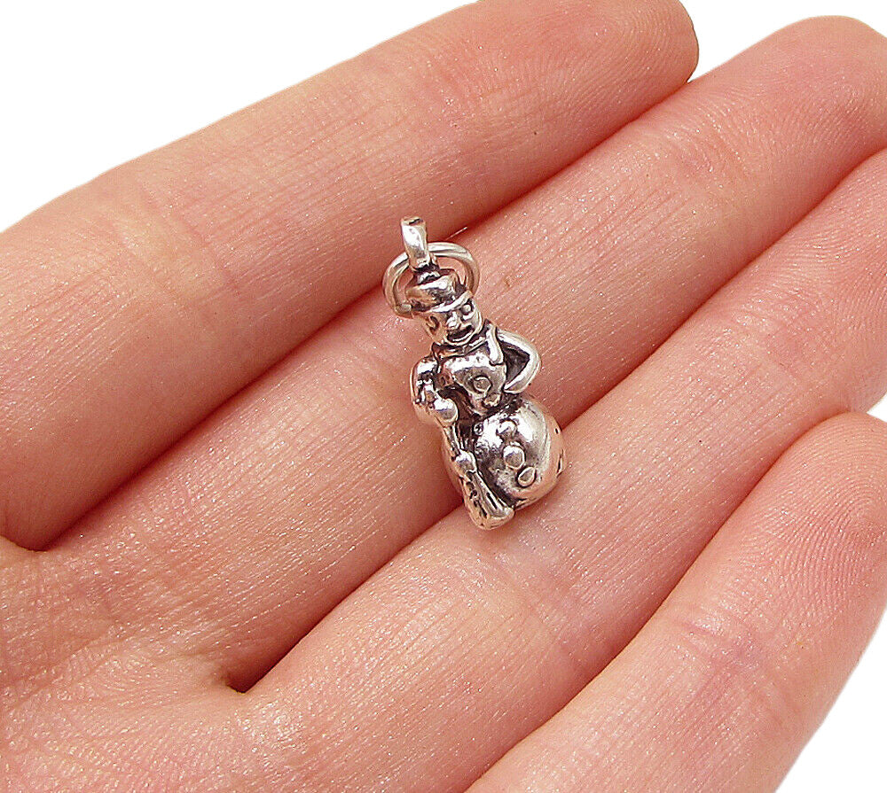 925 Sterling Silver  Vintage Snowman Charm Pendant  PT1879