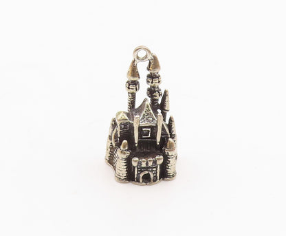 925 Sterling Silver  Vintage Sculpted Disneyland Castle Drop Pendant  PT21588