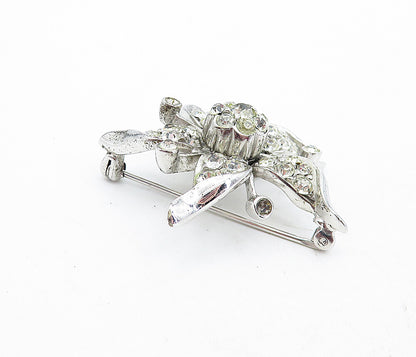925 Sterling Silver  Vintage Topaz Shiny Sculpted Flower Brooch Pin  BP1945