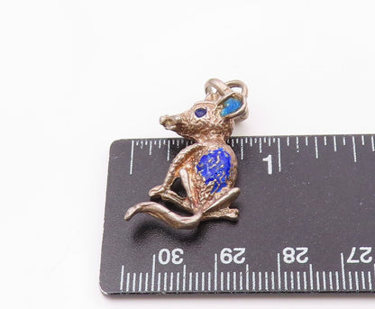 925 Sterling Silver  Vintage Minimalist Carved Enamel Mouse Pendant  PT21800