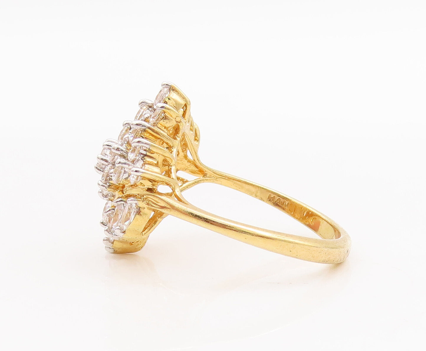 925 Sterling Silver Vintage Ring Gold Plated Marquise & Round CZ  Sz 10  RG28509
