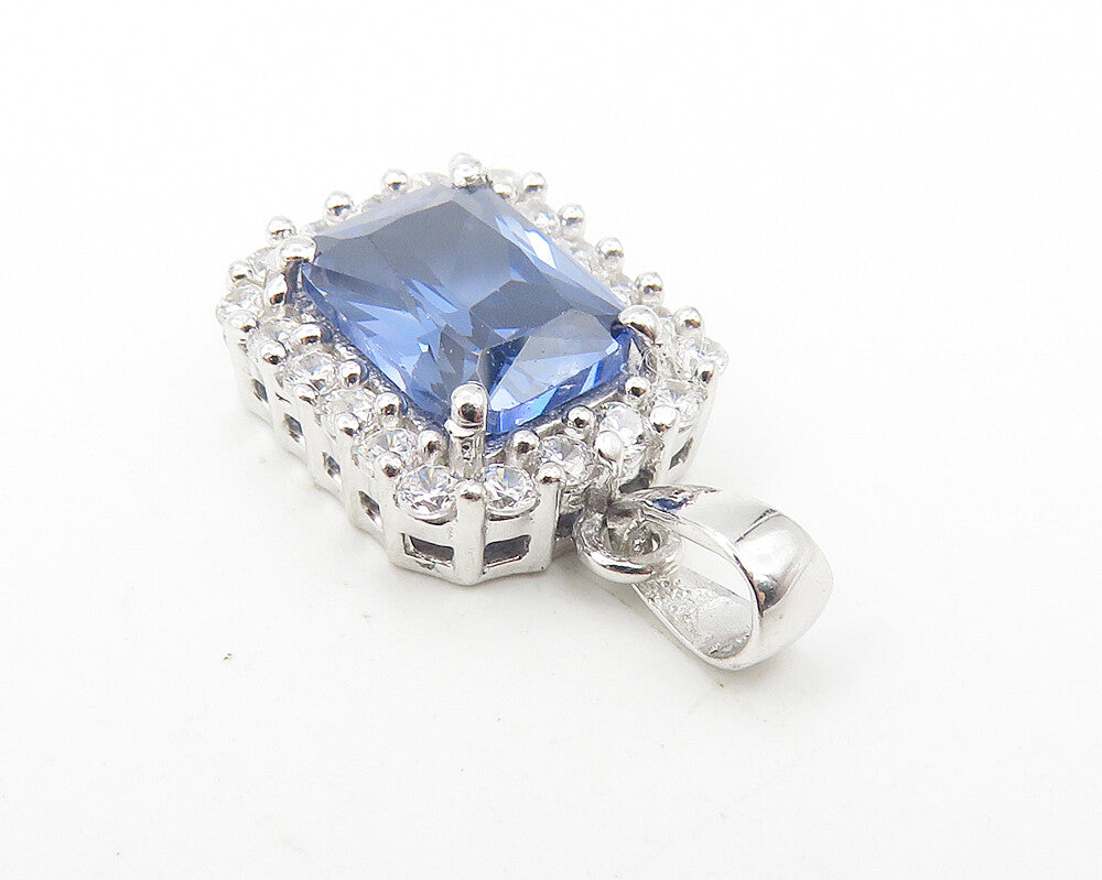 925 Sterling Silver  Shiny Tanzanite & Topaz Square Drop Pendant  PT9313