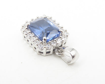 925 Sterling Silver  Shiny Tanzanite & Topaz Square Drop Pendant  PT9313