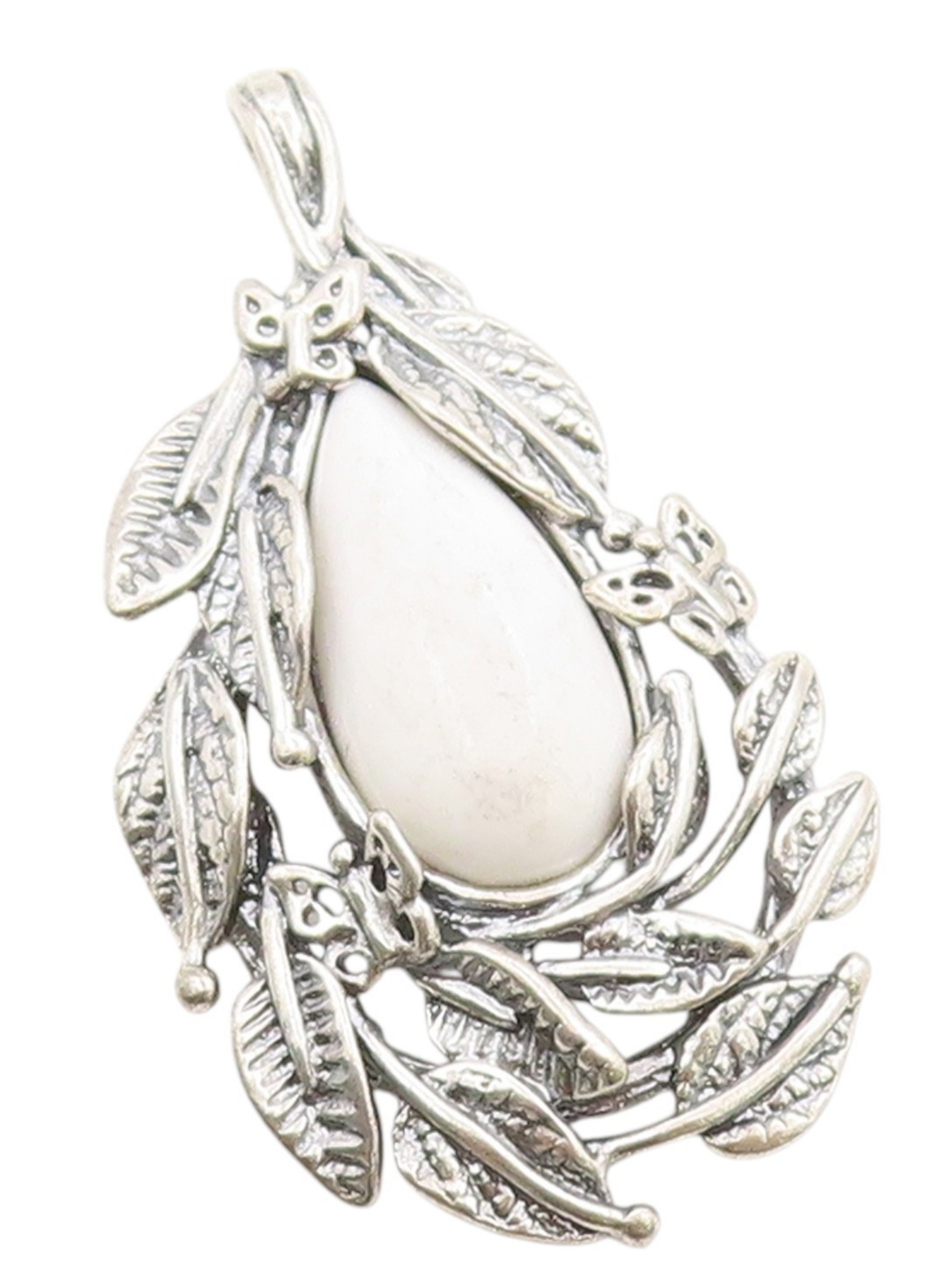 925 Sterling Silver Vintage Pendant OR PAZ ISRAEL Moonstone Floral Leaf  PT25056