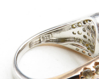 925 Sterling Silver  White Topaz Two Tone Split Swirl Band Ring Sz 6  RG12571