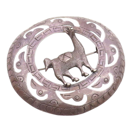 925 Sterling Silver  Vintage Antique Alpaca Greek Key Etched Brooch Pin BP4879