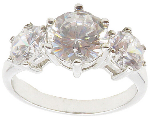 925 Sterling Silver  Sparkling Cubic Zirconia 3 Stone Band Ring Sz 9  RG16480