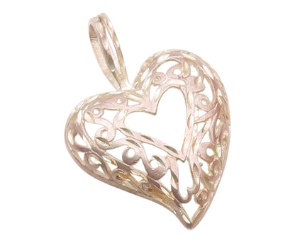 925 Sterling Silver  Vintage Shiny Diamond Cut Love Heart Pendant  PT17057