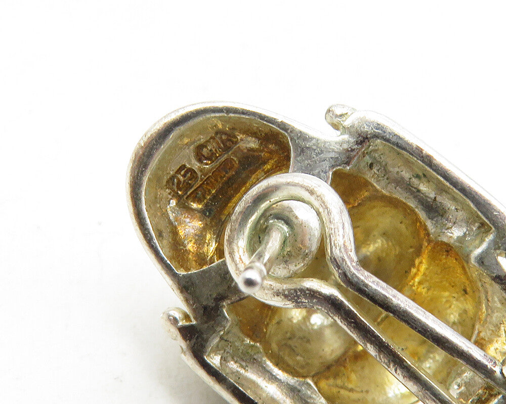 925 Sterling Silver  Vintage Shiny Floral Dome Design Drop Earrings  EG5103