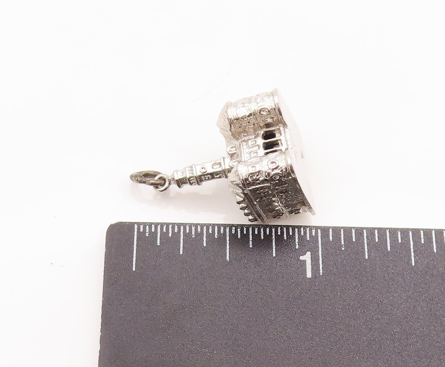 925 Sterling Silver Vintage Pendant 3D Carved Petite Clock Tower Charm  PT23023