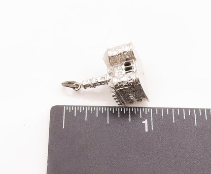 925 Sterling Silver Vintage Pendant 3D Carved Petite Clock Tower Charm  PT23023