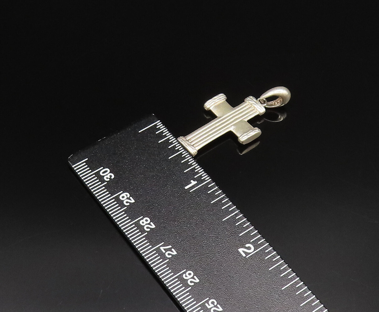 925 Silver  Vintage Linear Textured Religious Cross Drop Pendant  PT21695