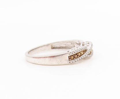 925 Sterling Silver Vintage Ring Two Tone CZ Intertwined Band  Sz 11  RG35952