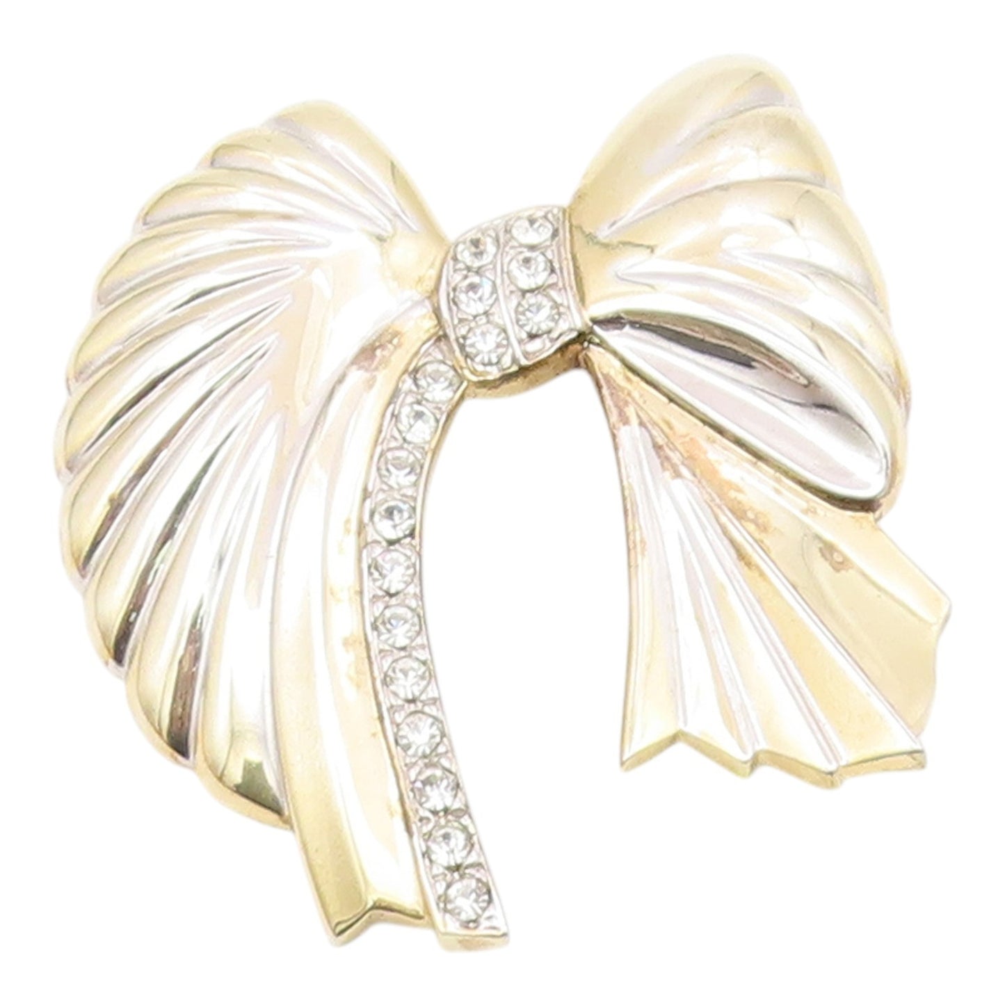 925 Sterling Silver  Vintage Cubic Zirconia Bow Tied Ribbon Brooch Pin  BP5838