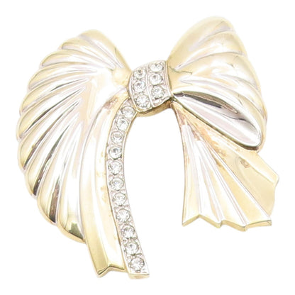 925 Sterling Silver  Vintage Cubic Zirconia Bow Tied Ribbon Brooch Pin  BP5838