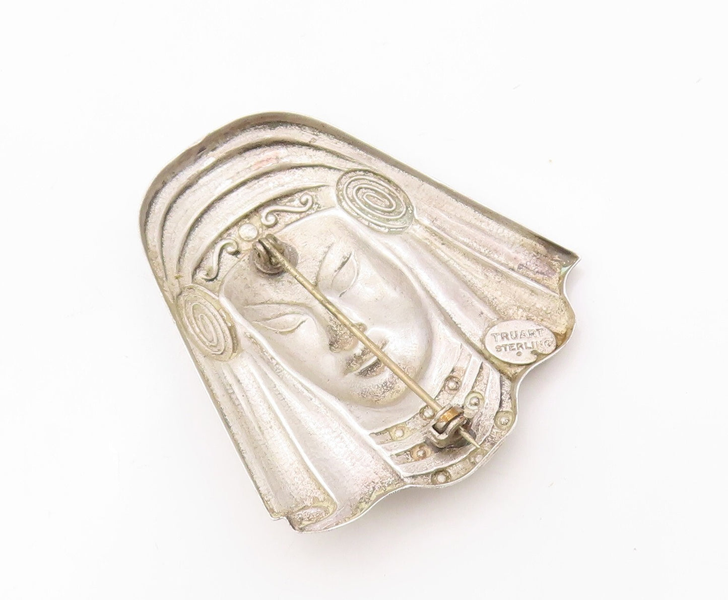 925 Sterling Silver Vintage Brooch Pin TRUART Carved Egyptian Face  BP11161