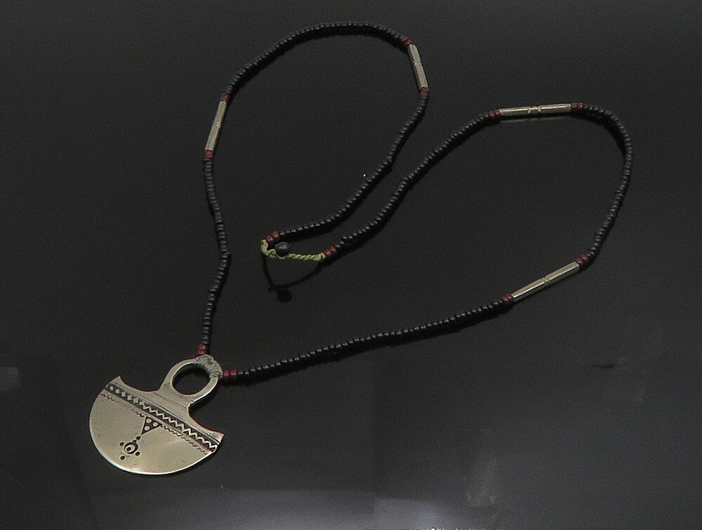 925 Sterling Silver  Vintage Dotted Etched Abstract Beaded Necklace  NE3853
