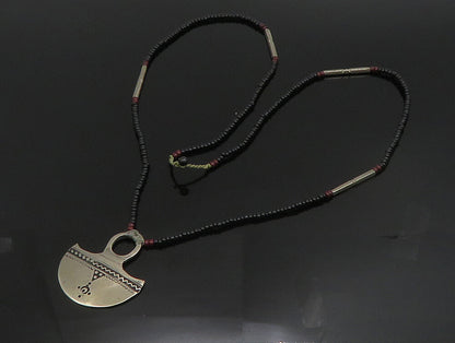 925 Sterling Silver  Vintage Dotted Etched Abstract Beaded Necklace  NE3853