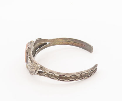 925 Sterling Silver Vintage Bracelet NAVAJO Carved Mother Of Pearl Cuff BT10304