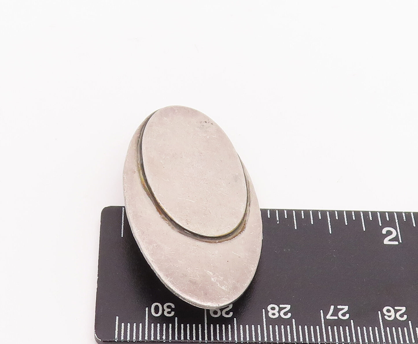 925 Sterling Silver Vintage Brooch Pin Minimalist 2 Oval Design Etched  BP11038