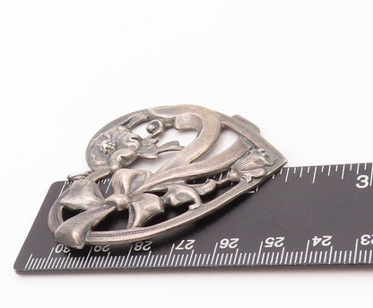 925 Sterling Silver Vintage Pendant Dark Tone Floral Love Heart Cutout  PT24025