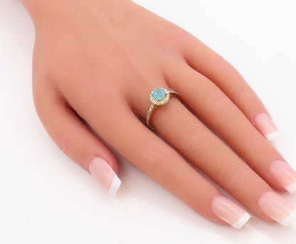 925 Sterling Silver Vintage Ring Gold Plated Sea Blue & White CZ  Sz 7  RG30961