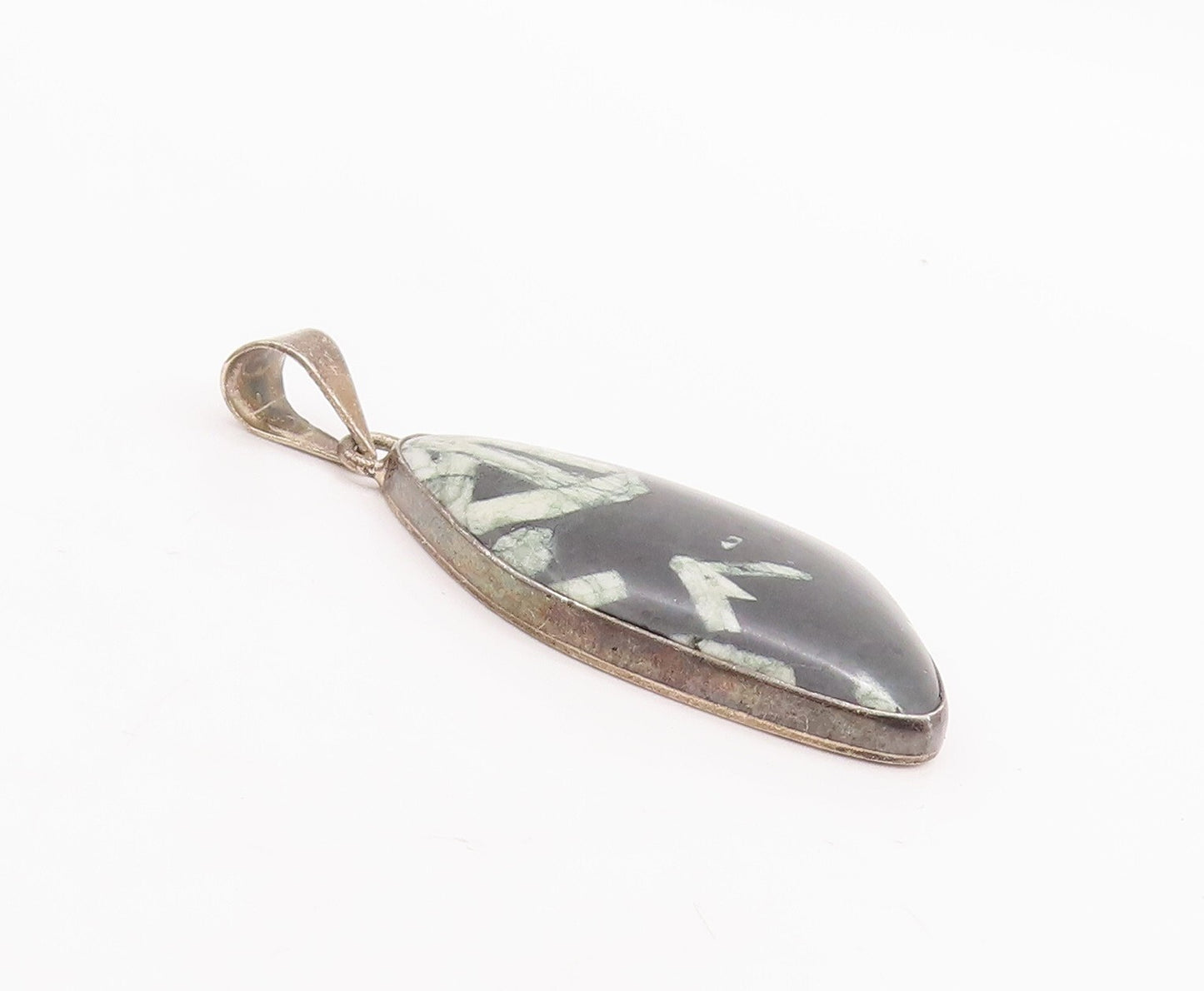 925 Sterling Silver Vintage Pendant Large Chinese Writing Stone  PT23298