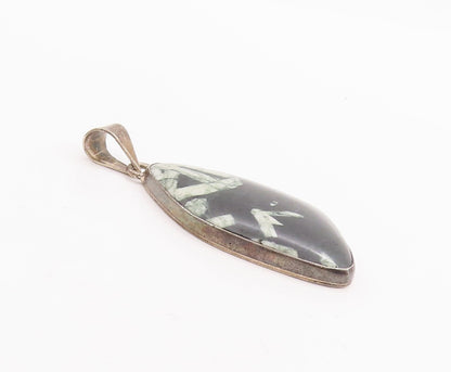 925 Sterling Silver Vintage Pendant Large Chinese Writing Stone  PT23298