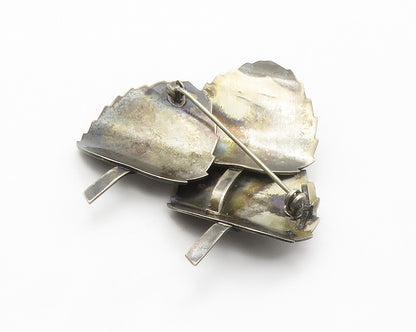 DESIGNER 925 Sterling Silver Vintage Dark Tone Floral Leaves Brooch Pin BP5559