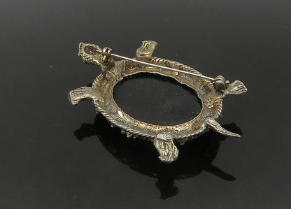 925 Sterling Silver  Vintage Black Onyx Sea Turtle Motif Brooch Pin  BP8924