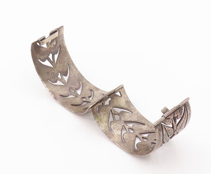 925 Sterling Silver Vintage Bracelet PERU Antique Dark Tone Leaf Bangle  BT11126