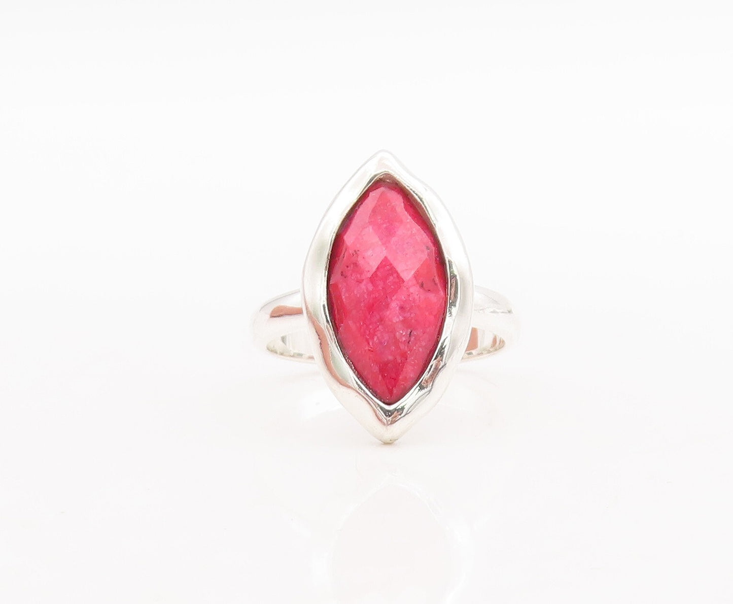 925 Sterling Silver Vintage Ring Marquise Shape Red Gemstone  Sz 7 RG29353