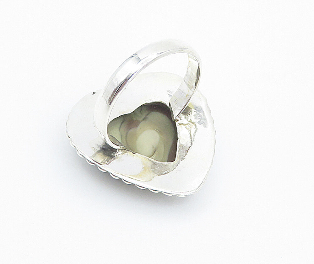 925 Sterling Silver  Love Heart Shaped Jasper Cocktail Ring Sz 10  RG8425
