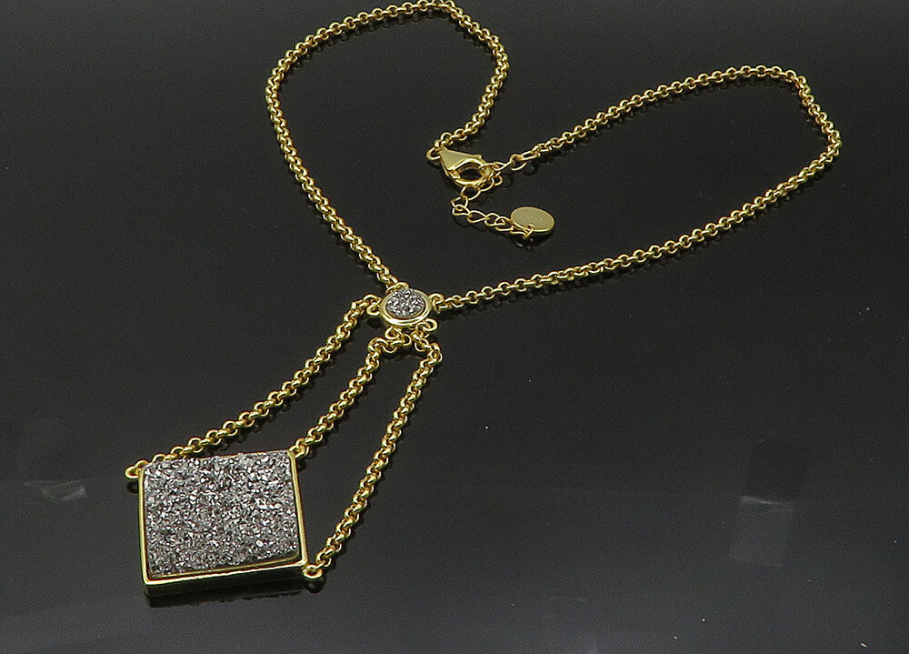925 Sterling Silver  Vintage Druzy Stone Gold Plated Chain Necklace  NE3426